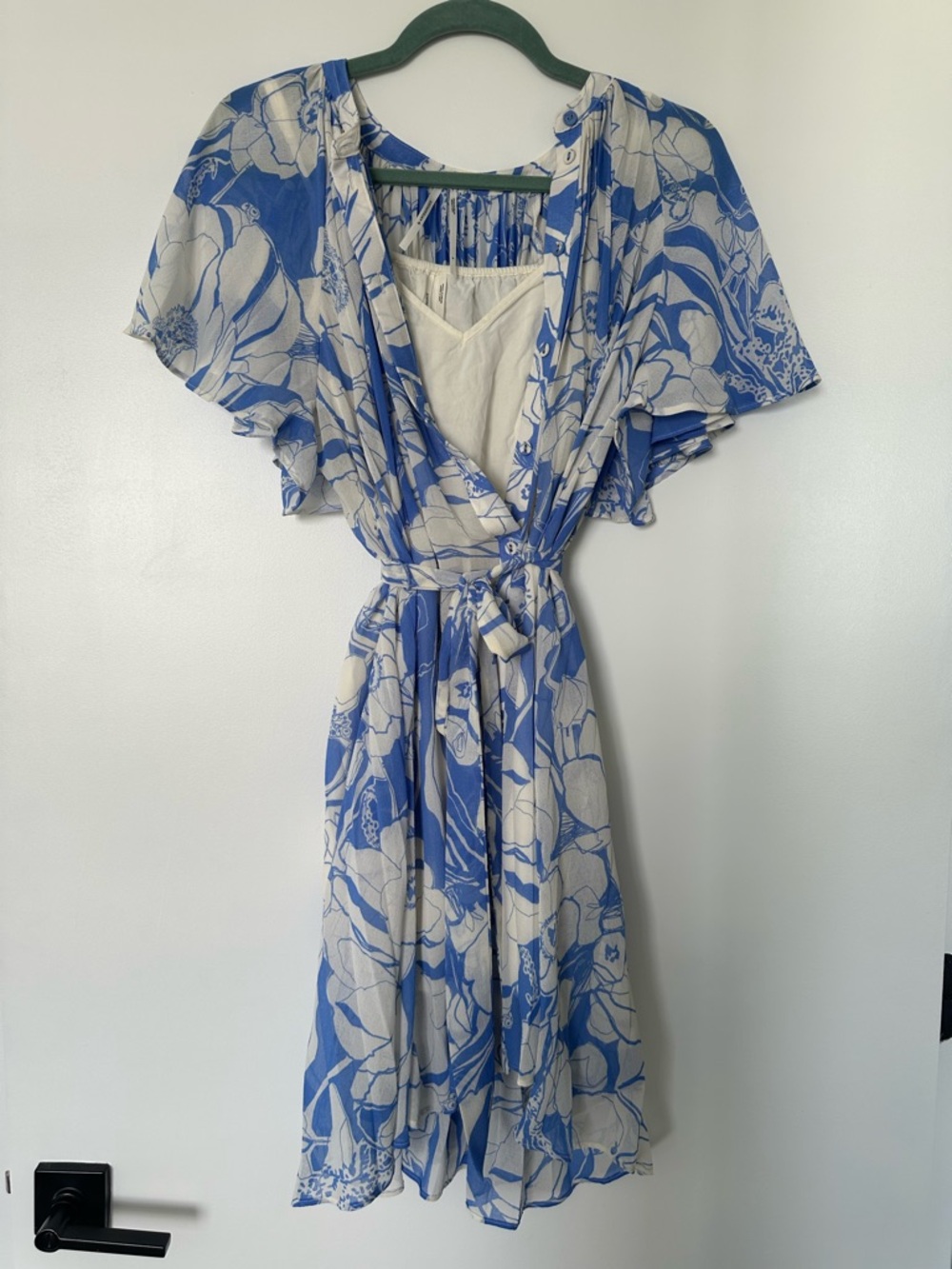 Anthropologie V-Neck Ruffle-Sleeve Pleated Dress